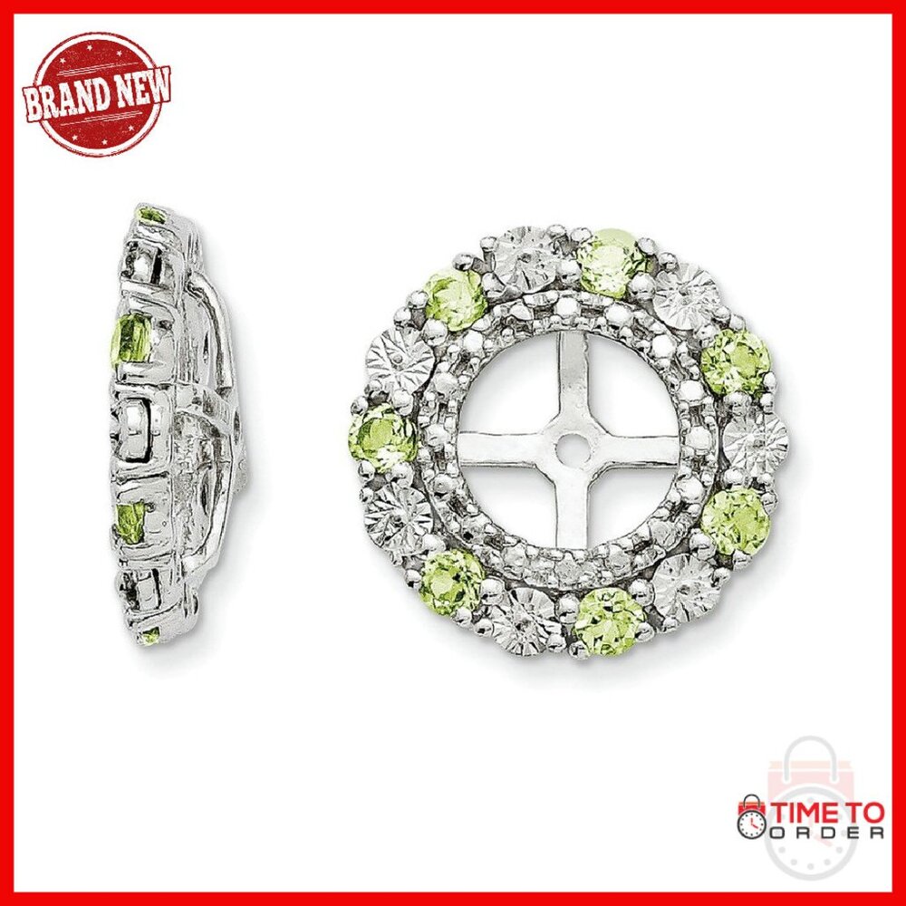 Sterling Silver Peridot Earring Jacket Pair 13mm Round Cluster